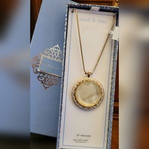 SCROLL & VINE NOS New Reversible 38" Gold Tone Long Adjustable Necklace 2" Charm